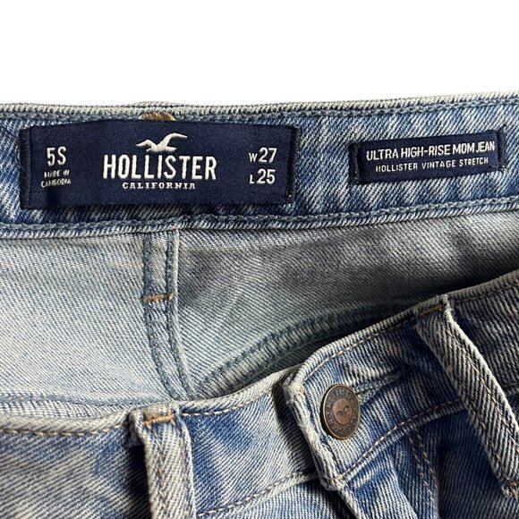 Hollister Women 27x25 Ultra High Rise Mom Jean Light Wash Super Distressed Denim - Picture 3 of 7